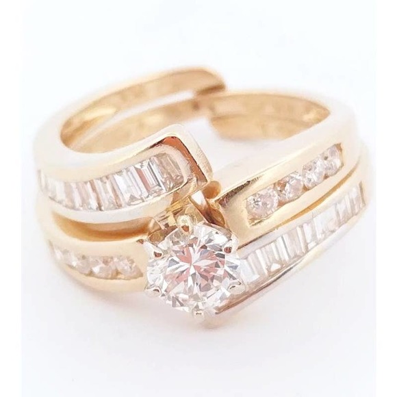 14K Diamond Wedding Ring Set / Engagement Ringsize 5,6,7,8,9,10 REAL DIAMONDS